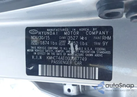 2016 Hyundai Accent Se из США, поврежденный, VIN KMHCT4AE0GU067749